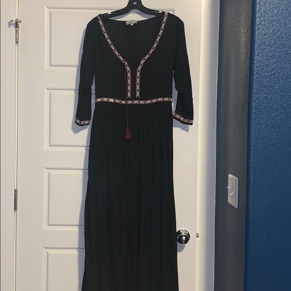 Black maxi with red and white embroidery